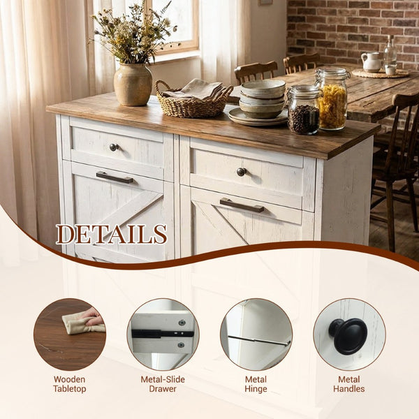 English Elm Double Tilt Out Trash Bin Cabinet with Drawers Odor Blocking Kitchen Laundry Storage Brown+Distressed White T5831P489225