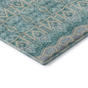 HomeRoots 8' X 10' Moroccan Area Rug in Teal, Beige & Ivory - Washable, UV-Protected, Stylish & Durable! 672300