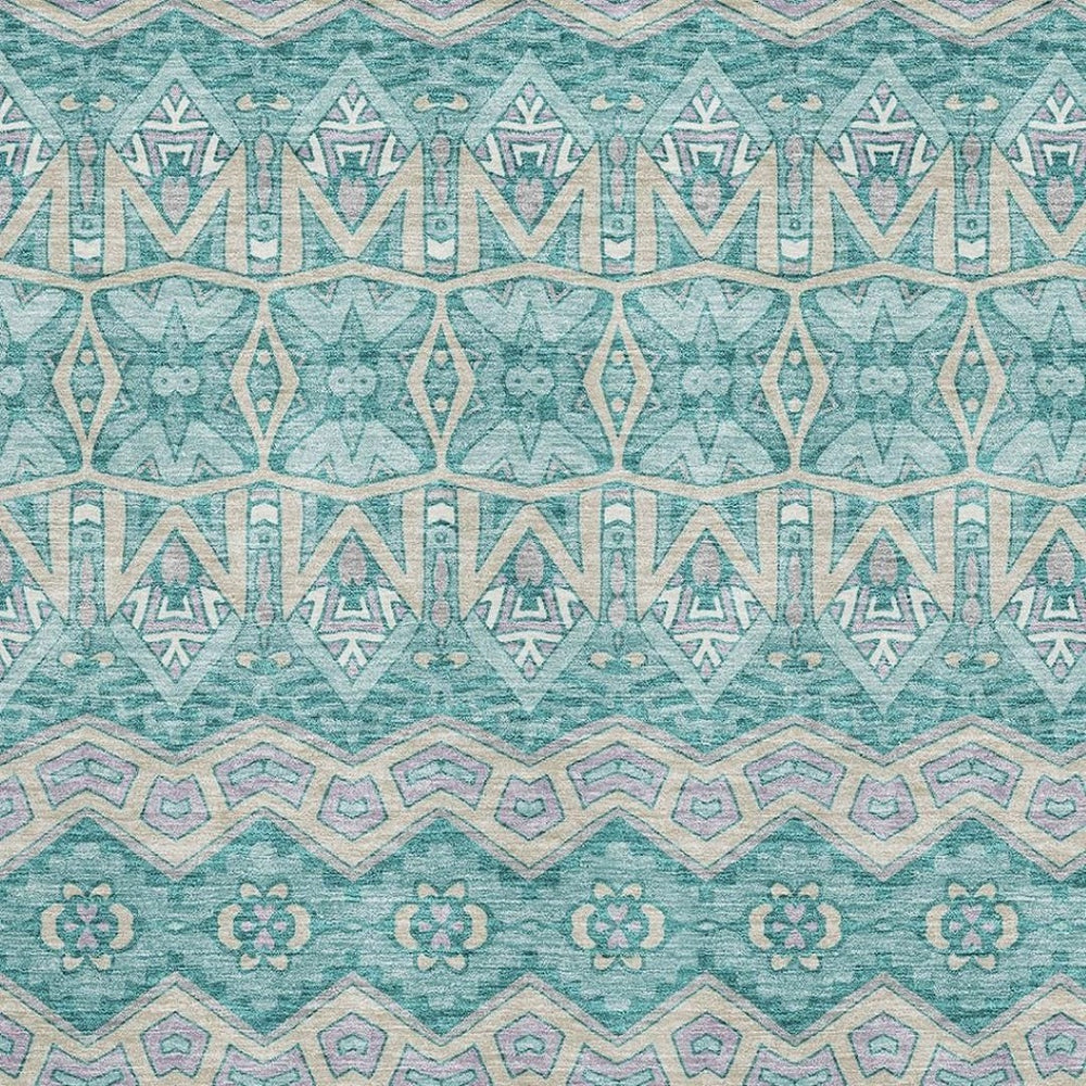 HomeRoots 8' X 10' Moroccan Area Rug in Teal, Beige & Ivory - Washable, UV-Protected, Stylish & Durable! 672300