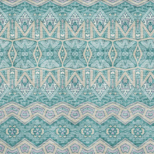 HomeRoots 8' X 10' Moroccan Area Rug in Teal, Beige & Ivory - Washable, UV-Protected, Stylish & Durable! 672300