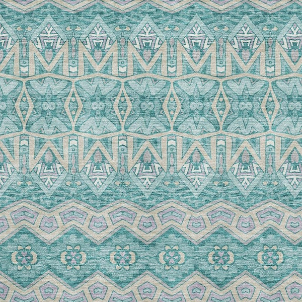 HomeRoots 8' X 10' Moroccan Area Rug in Teal, Beige & Ivory - Washable, UV-Protected, Stylish & Durable! 672300