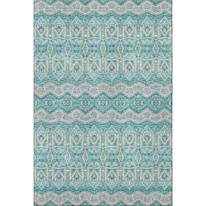HomeRoots 8' X 10' Moroccan Area Rug in Teal, Beige & Ivory - Washable, UV-Protected, Stylish & Durable! 672300