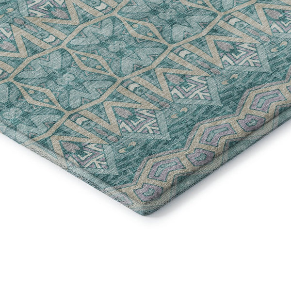 HomeRoots 10' X 14' Teal Beige Ivory Moroccan Area Rug - Washable, UV-Protected, Soft & Stylish for Homes 672302
