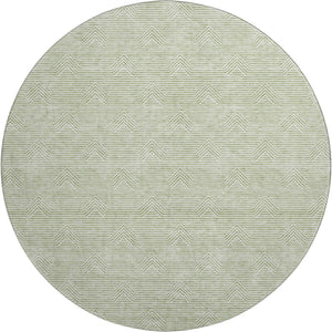 HomeRoots 8' Artichoke Green & Ivory Geometric Round Rug - Durable, Washable, UV-Protected for Modern Homes 672305