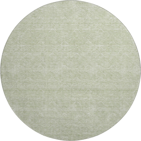 HomeRoots 8' Artichoke Green & Ivory Geometric Round Rug - Durable, Washable, UV-Protected for Modern Homes 672305