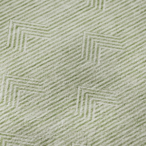 HomeRoots 8' Artichoke Green & Ivory Geometric Round Rug - Durable, Washable, UV-Protected for Modern Homes 672305