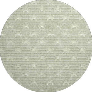 HomeRoots 8' Artichoke Green & Ivory Geometric Round Rug - Durable, Washable, UV-Protected for Modern Homes 672305