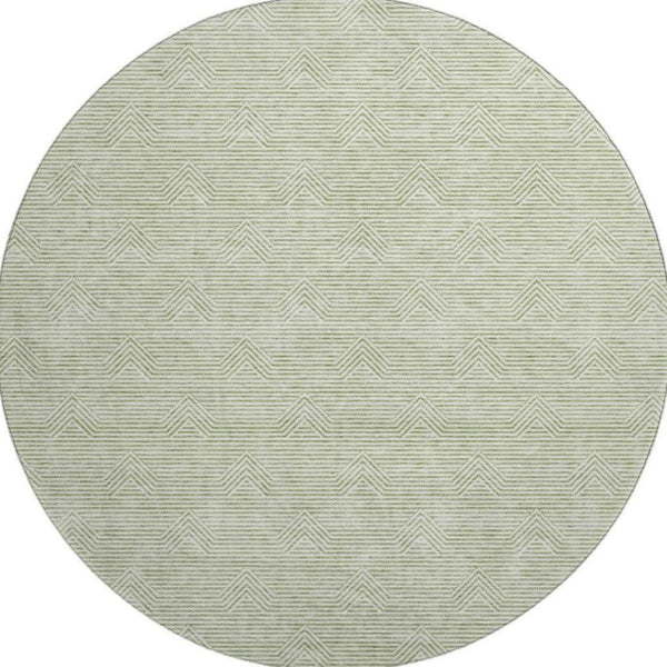 HomeRoots 8' Artichoke Green & Ivory Geometric Round Rug - Durable, Washable, UV-Protected for Modern Homes 672305