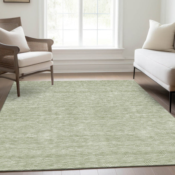 HomeRoots 8' X 10' Artichoke Green & Ivory Abstract Geometric Area Rug - Washable, UV-Protected & Durable Design 672306
