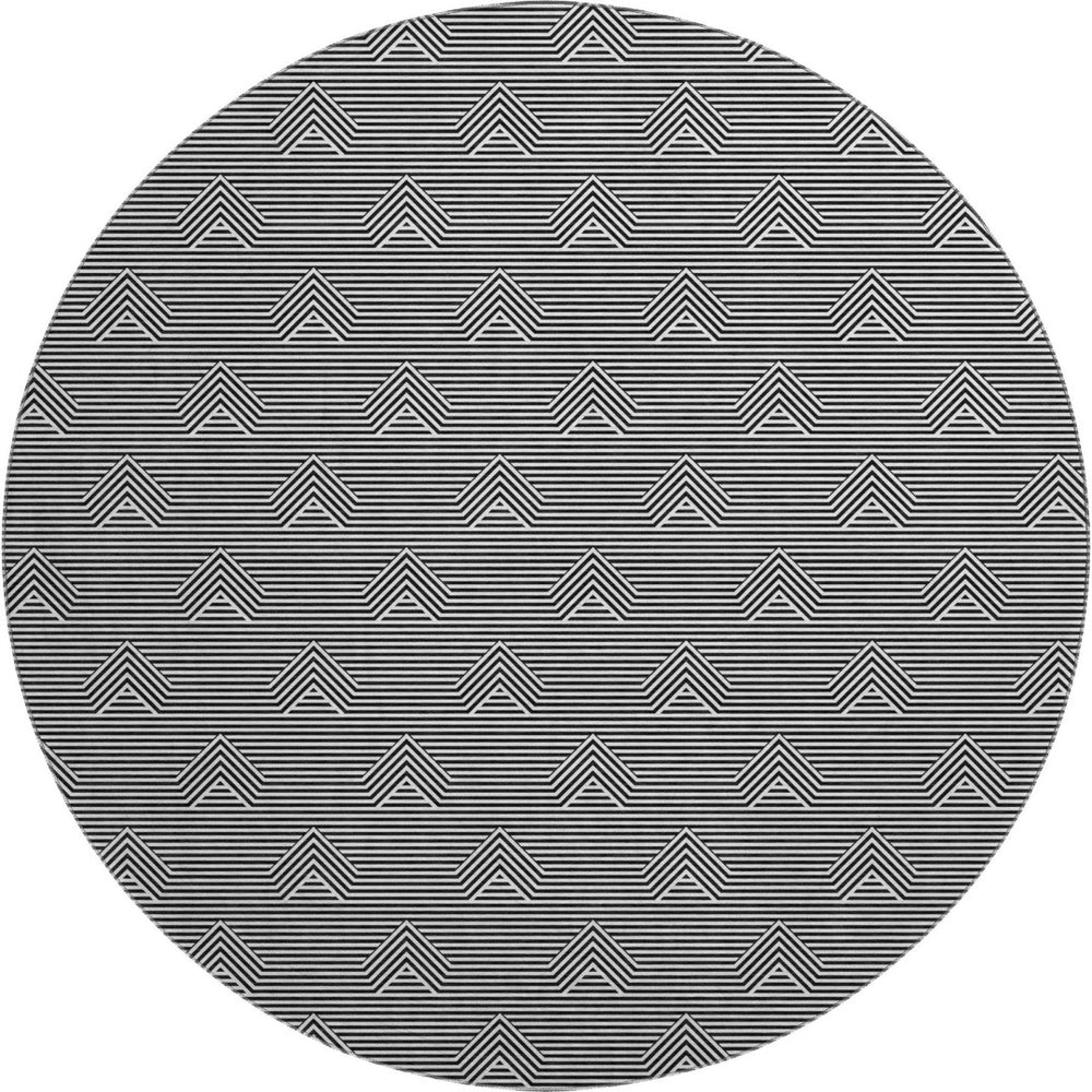 HomeRoots 8' Black And Ivory Abstract Geometric Washable Round Rug - Durable, UV-Protected Accent for Every Home 672311