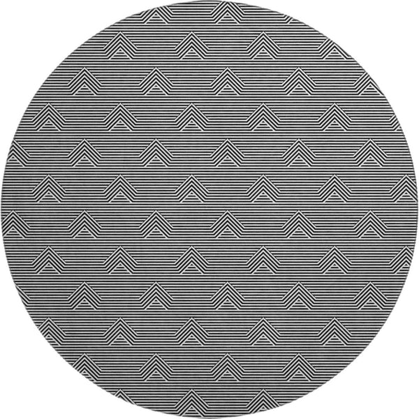 HomeRoots 8' Black And Ivory Abstract Geometric Washable Round Rug - Durable, UV-Protected Accent for Every Home 672311