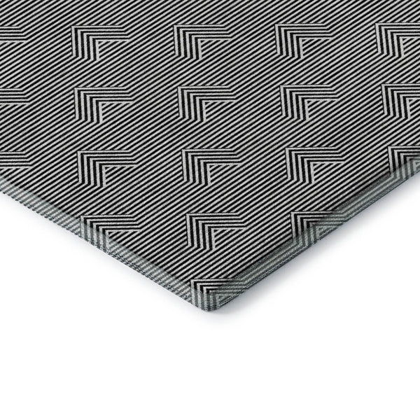 HomeRoots 8' X 10' Modern Black and Ivory Geometric Area Rug - Washable, UV Protected, Perfect for Families! 672312
