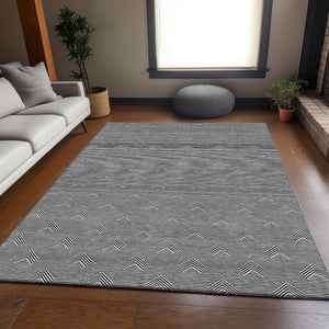 HomeRoots 8' X 10' Modern Black and Ivory Geometric Area Rug - Washable, UV Protected, Perfect for Families! 672312