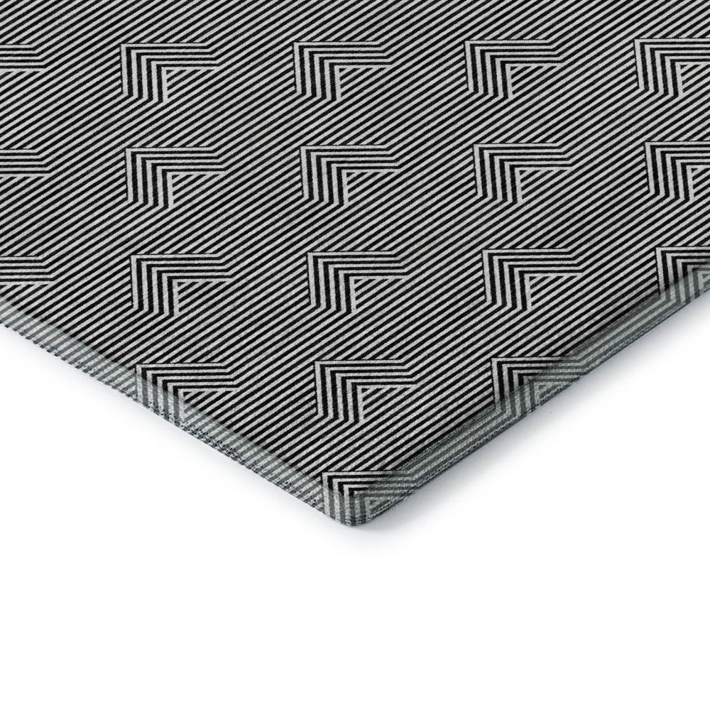 HomeRoots 9' X 12' Modern Black and Ivory Geometric Washable Area Rug with UV Protection for High-Traffic Areas 672313