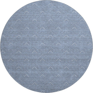 HomeRoots 8' Blue and Ivory Washable Round Rug - Modern Abstract Geometric Design with UV Protection & Durability 672317