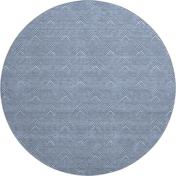 HomeRoots 8' Blue and Ivory Washable Round Rug - Modern Abstract Geometric Design with UV Protection & Durability 672317