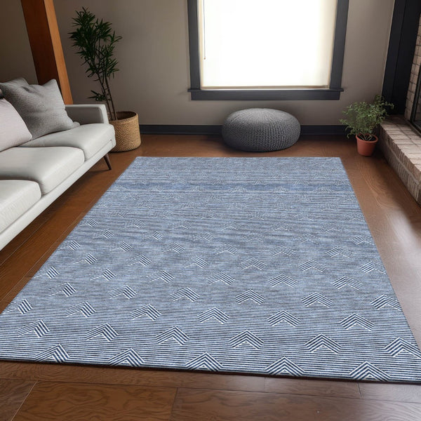 HomeRoots 8' x 10' Stylish Blue and Ivory Abstract Geometric Area Rug - Washable, Stain-Resistant, UV Protected! 672318