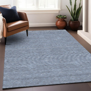 HomeRoots 10' X 14' Blue and Ivory Abstract Geometric Area Rug - Washable, UV Protected, Durable & Stylish 672320