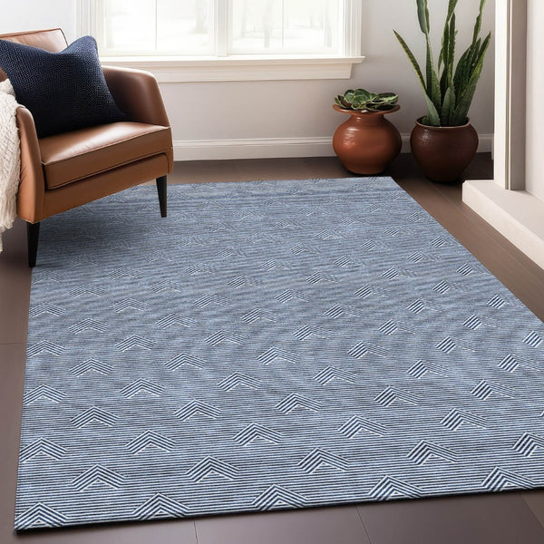 HomeRoots 10' X 14' Blue and Ivory Abstract Geometric Area Rug - Washable, UV Protected, Durable & Stylish 672320