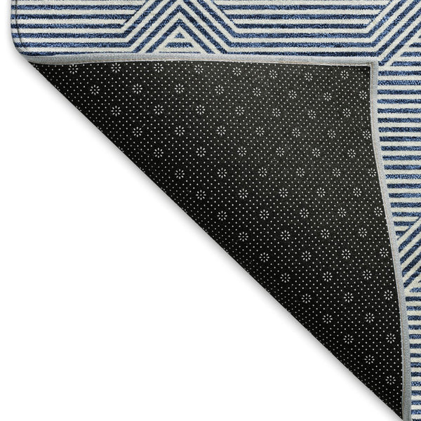 HomeRoots 10' X 14' Blue and Ivory Abstract Geometric Area Rug - Washable, UV Protected, Durable & Stylish 672320