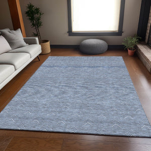 HomeRoots 10' X 14' Blue and Ivory Abstract Geometric Area Rug - Washable, UV Protected, Durable & Stylish 672320