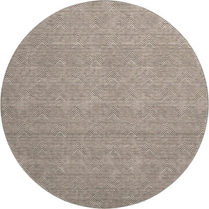 HomeRoots 8' Brown and Ivory Abstract Geometric Washable Round Rug - Stylish, Durable, UV-Protected Design! 672323