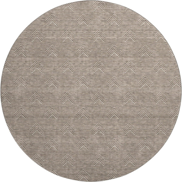 HomeRoots 8' Brown and Ivory Abstract Geometric Washable Round Rug - Stylish, Durable, UV-Protected Design! 672323