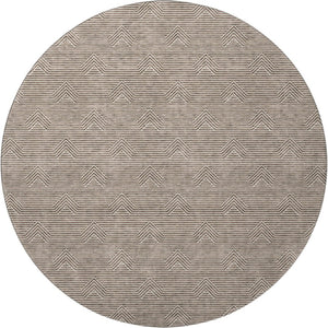 HomeRoots 8' Brown and Ivory Abstract Geometric Washable Round Rug - Stylish, Durable, UV-Protected Design! 672323