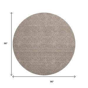 HomeRoots 8' Brown and Ivory Abstract Geometric Washable Round Rug - Stylish, Durable, UV-Protected Design! 672323