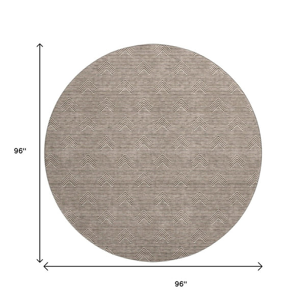 HomeRoots 8' Brown and Ivory Abstract Geometric Washable Round Rug - Stylish, Durable, UV-Protected Design! 672323