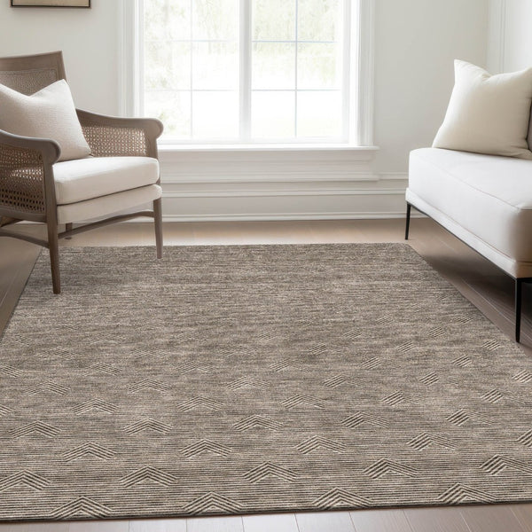 HomeRoots 8' X 10' Brown And Ivory Abstract Geometric Area Rug - Washable, UV Protected, Stain Resistant Design 672324
