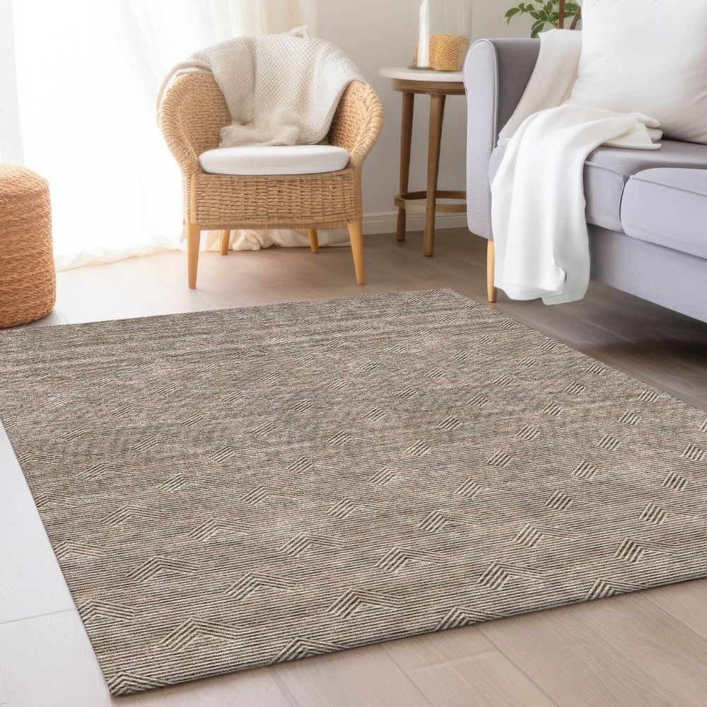 HomeRoots 10' X 14' Brown Geometric Washable Area Rug with UV Protection – Perfect for High-Traffic Spaces! 672326