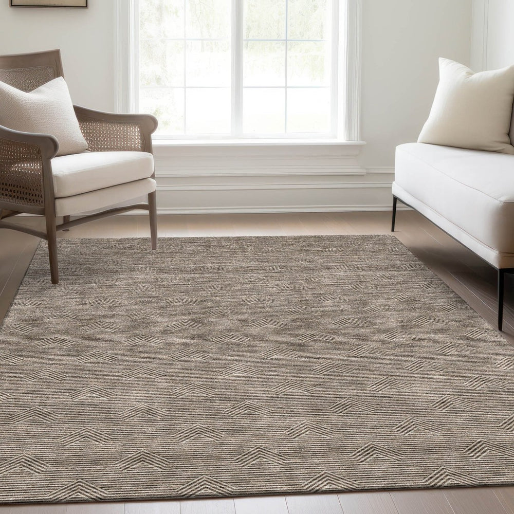 HomeRoots 10' X 14' Brown Geometric Washable Area Rug with UV Protection – Perfect for High-Traffic Spaces! 672326