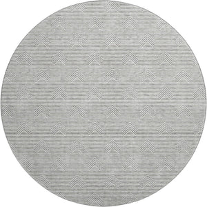 HomeRoots 8' Gray and Ivory Abstract Geometric Round Rug - Washable, UV-Protected, Stain-Resistant Design! 672329