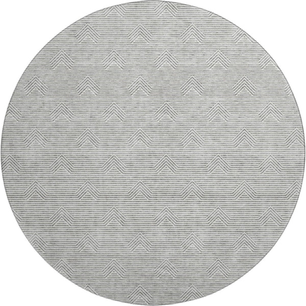 HomeRoots 8' Gray and Ivory Abstract Geometric Round Rug - Washable, UV-Protected, Stain-Resistant Design! 672329