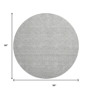 HomeRoots 8' Gray and Ivory Abstract Geometric Round Rug - Washable, UV-Protected, Stain-Resistant Design! 672329