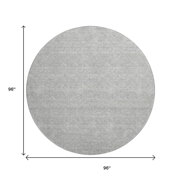 HomeRoots 8' Gray and Ivory Abstract Geometric Round Rug - Washable, UV-Protected, Stain-Resistant Design! 672329