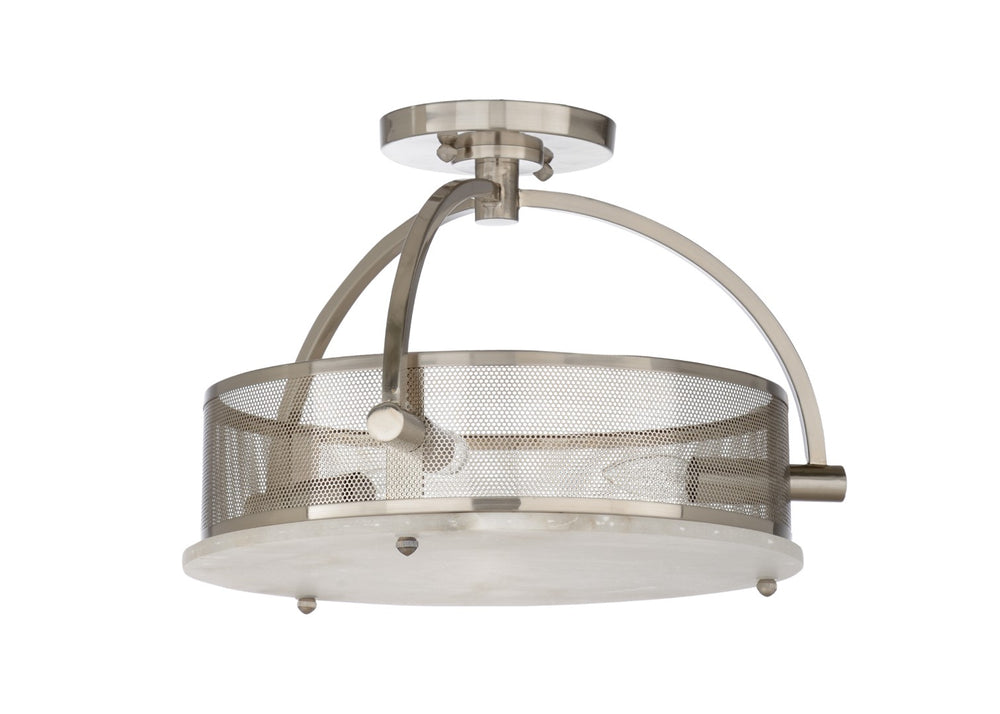 Wildwood Moon Alabaster Ceiling Light Nickel — Art Deco Floating Halo Fixture, 3-Light Ambient Glow For Foyers 67233