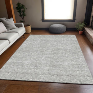 HomeRoots 10' Gray and Ivory Abstract Geometric Area Rug – Washable, UV-Protected, Durable Design for Modern Homes 672332
