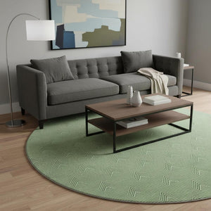 HomeRoots 8' Green And Ivory Abstract Geometric Washable Round Rug - UV Protected, Stain Resistant, Durable Design 672335