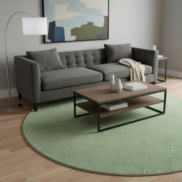 HomeRoots 8' Green And Ivory Abstract Geometric Washable Round Rug - UV Protected, Stain Resistant, Durable Design 672335