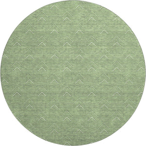 HomeRoots 8' Green And Ivory Abstract Geometric Washable Round Rug - UV Protected, Stain Resistant, Durable Design 672335