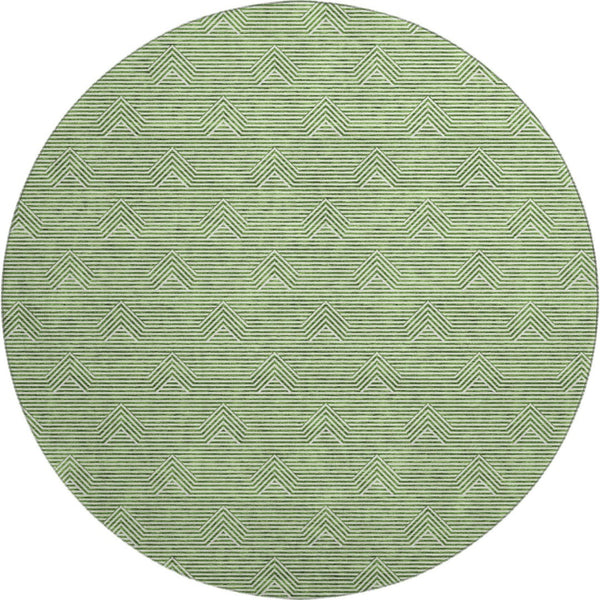 HomeRoots 8' Green And Ivory Abstract Geometric Washable Round Rug - UV Protected, Stain Resistant, Durable Design 672335