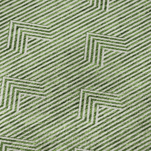 HomeRoots 8' Green And Ivory Abstract Geometric Washable Round Rug - UV Protected, Stain Resistant, Durable Design 672335