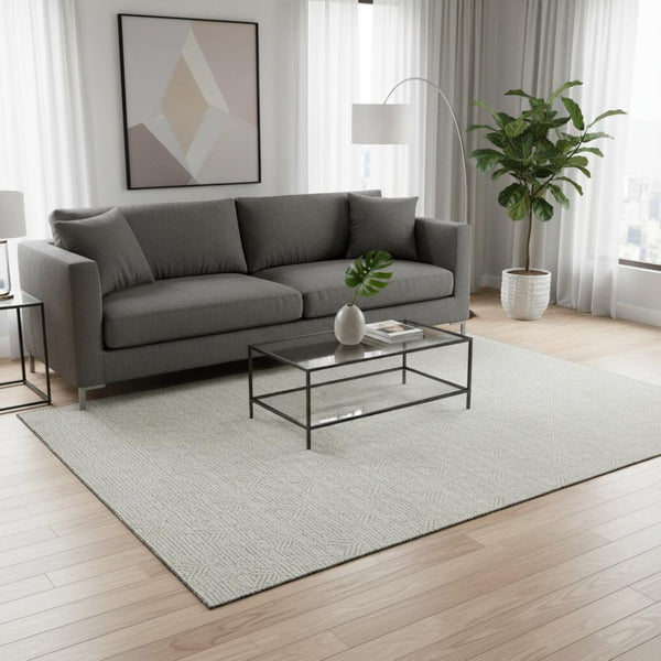 HomeRoots 5' x 8' Ivory and Beige Abstract Geometric Rug - Washable, Stain-Resistant, UV-Protected for Easy Care 672340