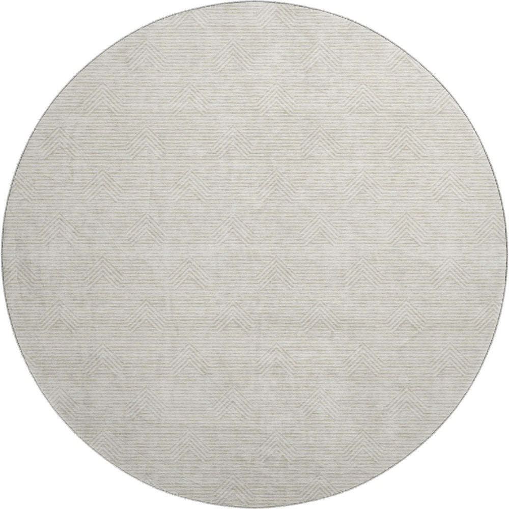 HomeRoots 8' Ivory and Beige Abstract Geometric Washable Round Rug - Stain Resistant, UV Protected, Soft Comfort 672341