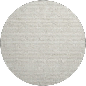 HomeRoots 8' Ivory and Beige Abstract Geometric Washable Round Rug - Stain Resistant, UV Protected, Soft Comfort 672341