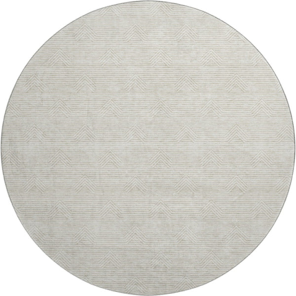 HomeRoots 8' Ivory and Beige Abstract Geometric Washable Round Rug - Stain Resistant, UV Protected, Soft Comfort 672341