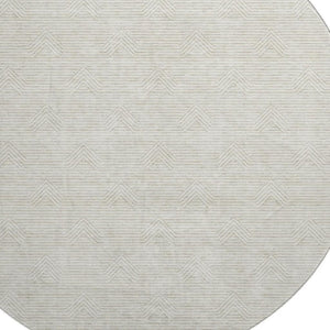 HomeRoots 8' Ivory and Beige Abstract Geometric Washable Round Rug - Stain Resistant, UV Protected, Soft Comfort 672341