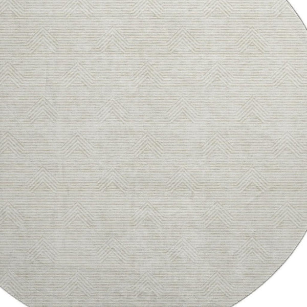 HomeRoots 8' Ivory and Beige Abstract Geometric Washable Round Rug - Stain Resistant, UV Protected, Soft Comfort 672341